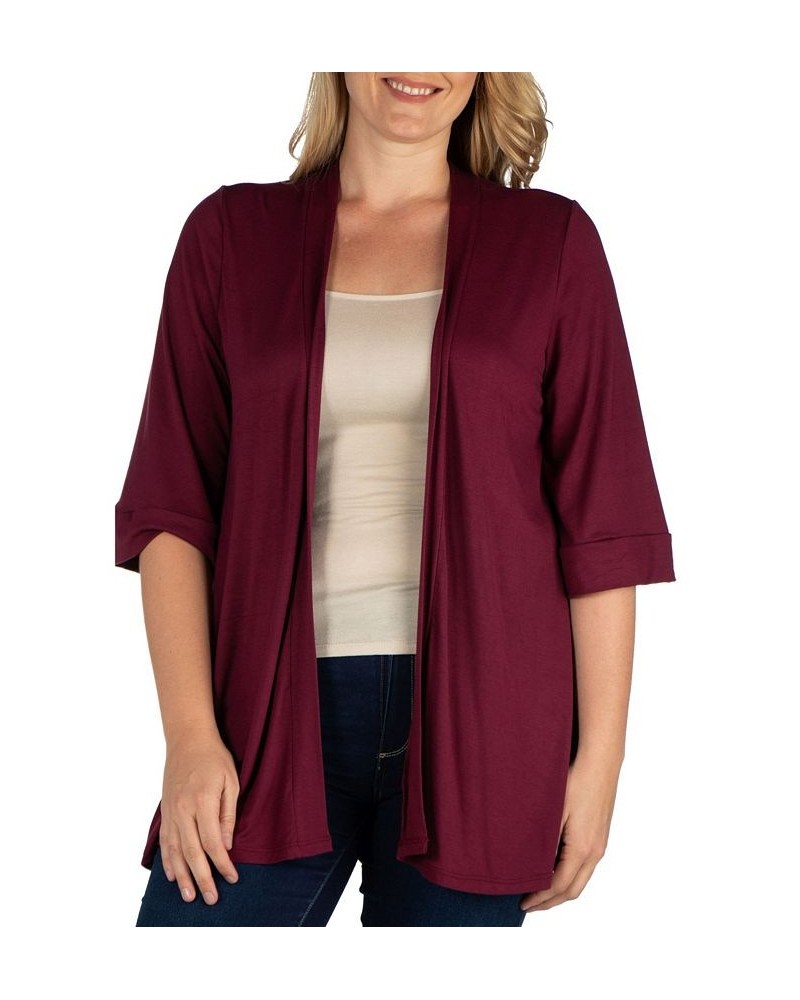 Plus Size Elbow Length Open Front Cardigan Red $33.54 Sweaters