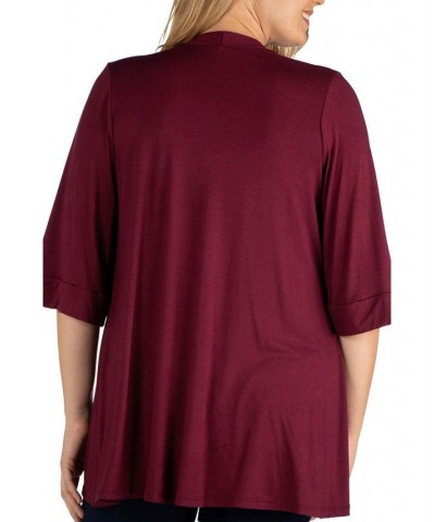 Plus Size Elbow Length Open Front Cardigan Red $33.54 Sweaters