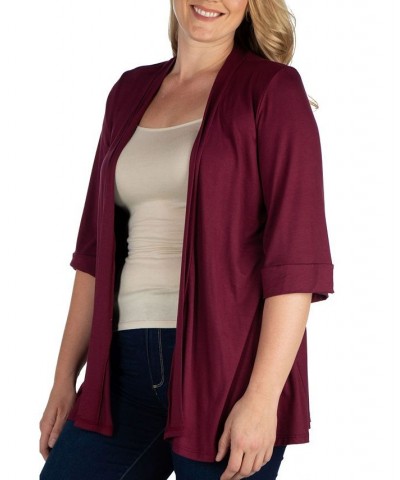 Plus Size Elbow Length Open Front Cardigan Red $33.54 Sweaters