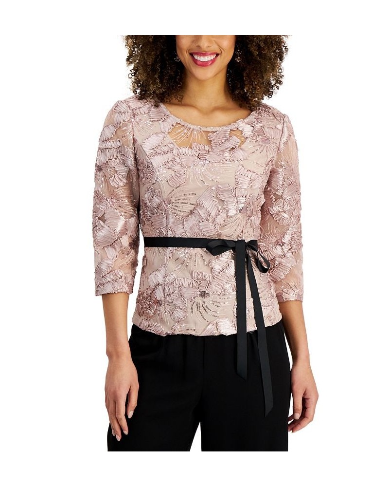 3/4-Sleeve Soutache Blouse Shell Pink $63.60 Tops