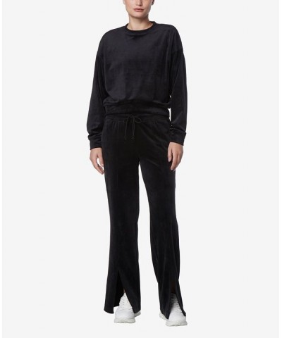 Women's Full Length Velvet Vented Pants Black $32.72 Pants