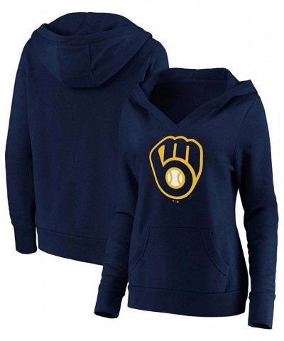 Plus Size Navy Milwaukee Brewers Official Logo Crossover V-Neck Pullover Hoodie Navy $35.20 Sweatshirts