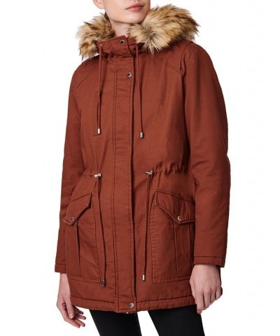 Juniors' Faux-Fur-Trim Hooded Anorak Coat Orange $29.61 Coats