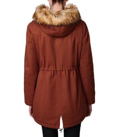 Juniors' Faux-Fur-Trim Hooded Anorak Coat Orange $29.61 Coats