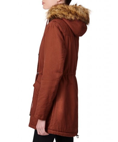 Juniors' Faux-Fur-Trim Hooded Anorak Coat Orange $29.61 Coats