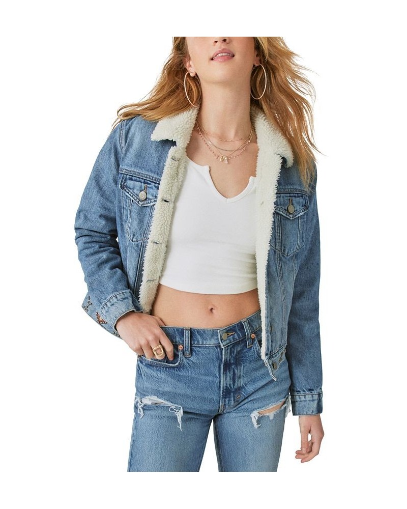 Women's Yellowstone Fleece-Lined Studded Denim Jacket Wild Horses $94.50 Jackets