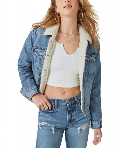 Women's Yellowstone Fleece-Lined Studded Denim Jacket Wild Horses $94.50 Jackets