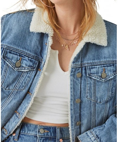 Women's Yellowstone Fleece-Lined Studded Denim Jacket Wild Horses $94.50 Jackets