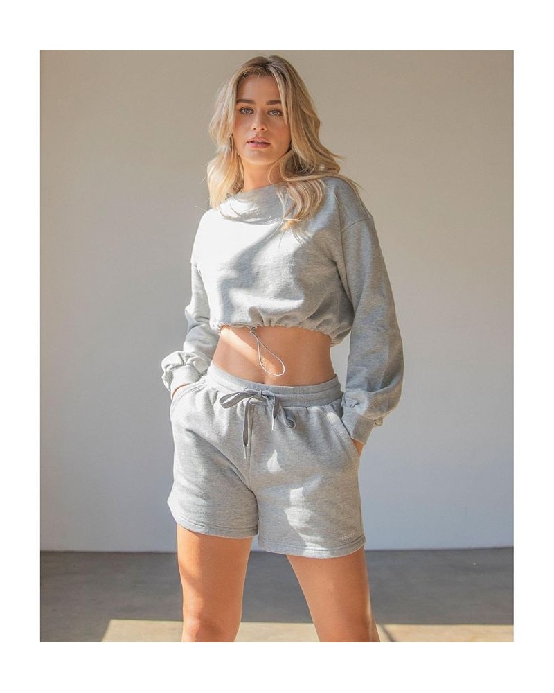 Rebody Puff Sleeve Crop Sweatshirt for Women Gray $36.55 Sweatshirts