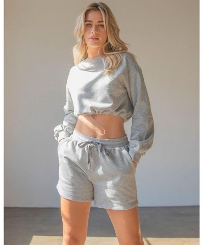 Rebody Puff Sleeve Crop Sweatshirt for Women Gray $36.55 Sweatshirts