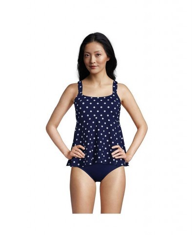 Women's Long Flutter Scoop Neck Tankini Top Comfort Adjustable Straps Deep sea polka dot $47.40 Swimsuits