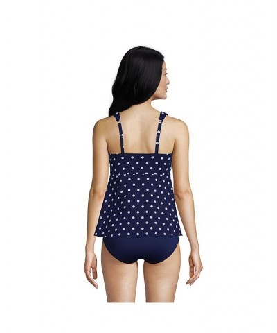 Women's Long Flutter Scoop Neck Tankini Top Comfort Adjustable Straps Deep sea polka dot $47.40 Swimsuits