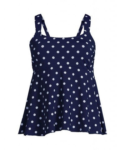 Women's Long Flutter Scoop Neck Tankini Top Comfort Adjustable Straps Deep sea polka dot $47.40 Swimsuits