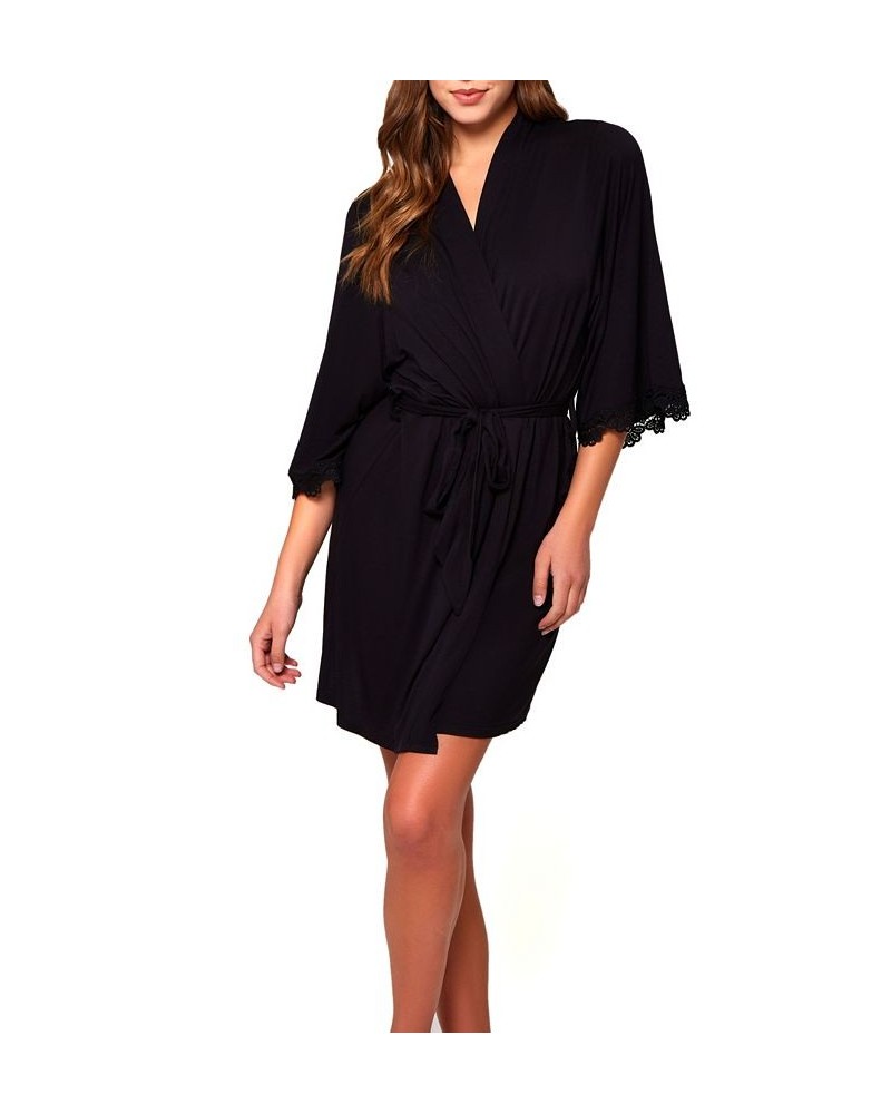 Women's Molly Ultra Soft Knit Blend Dotted Mesh Robe Black $43.71 Lingerie