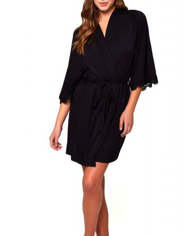 Women's Molly Ultra Soft Knit Blend Dotted Mesh Robe Black $43.71 Lingerie