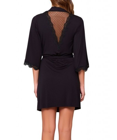 Women's Molly Ultra Soft Knit Blend Dotted Mesh Robe Black $43.71 Lingerie