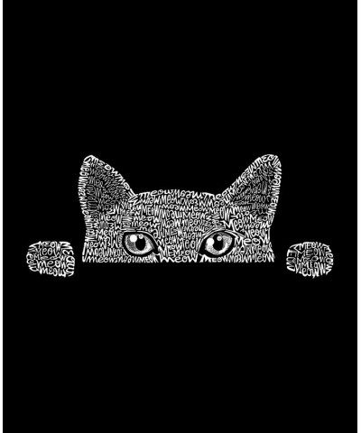 Women's Long Sleeve Word Art Peeking Cat T-shirt Black $16.28 Tops