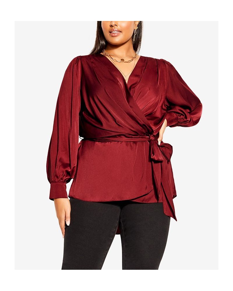 Trendy Plus Size Opulent High Low V-neck Top True Red $39.10 Tops