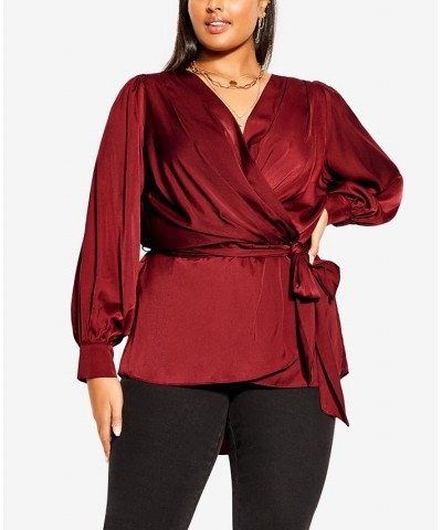 Trendy Plus Size Opulent High Low V-neck Top True Red $39.10 Tops