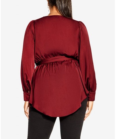 Trendy Plus Size Opulent High Low V-neck Top True Red $39.10 Tops