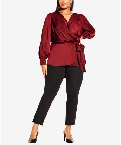 Trendy Plus Size Opulent High Low V-neck Top True Red $39.10 Tops