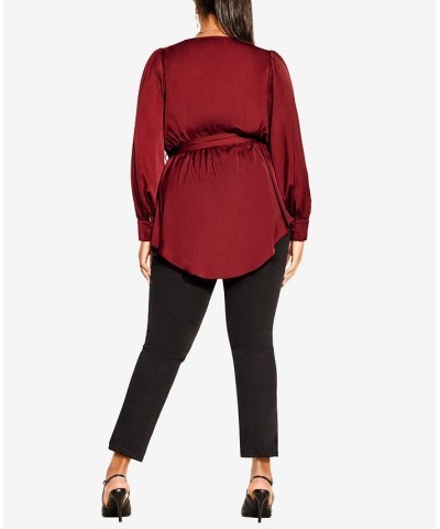 Trendy Plus Size Opulent High Low V-neck Top True Red $39.10 Tops