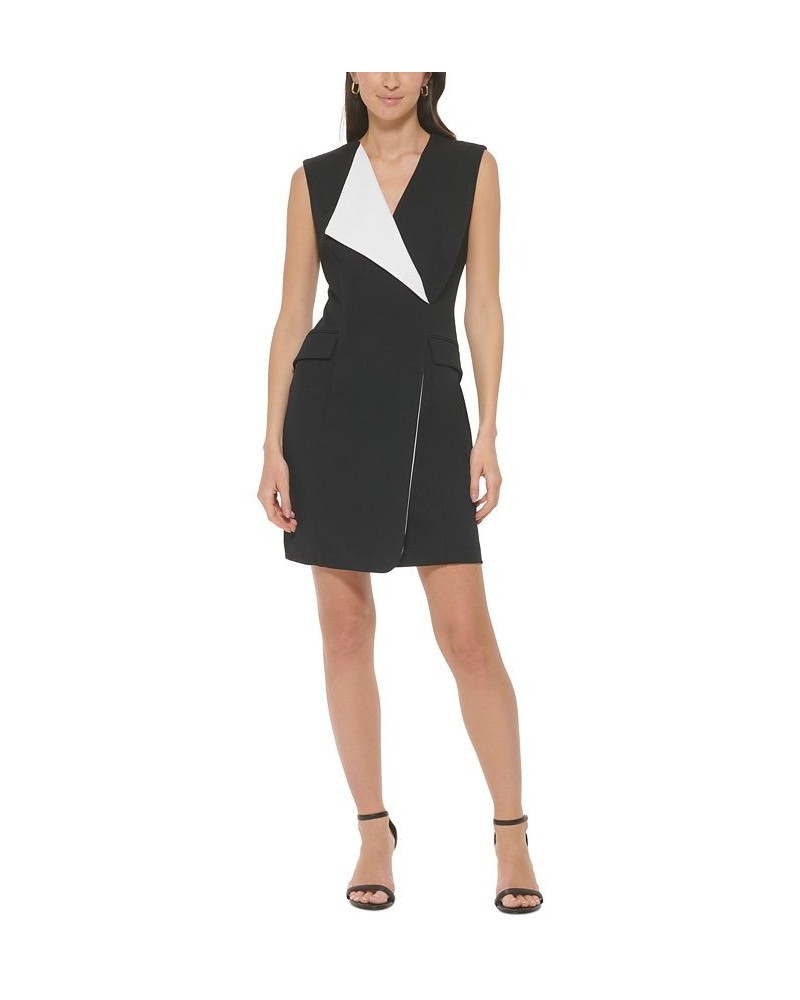 Women's Colorblocked Faux-Wrap Sleeveless Dress Black/White $47.52 Dresses