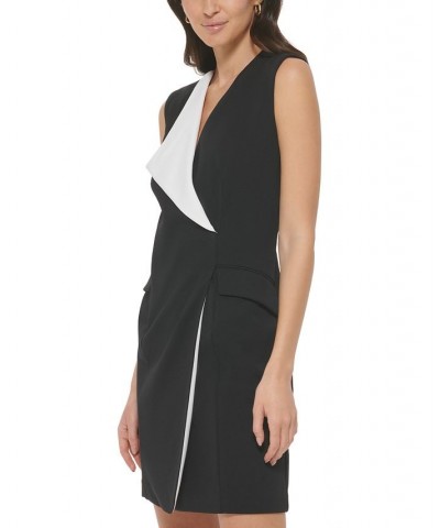 Women's Colorblocked Faux-Wrap Sleeveless Dress Black/White $47.52 Dresses