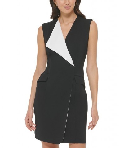 Women's Colorblocked Faux-Wrap Sleeveless Dress Black/White $47.52 Dresses