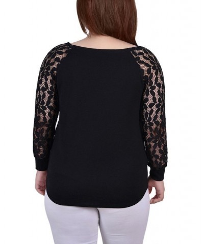 Plus Size Long Lace Sleeve Top Black $13.72 Tops