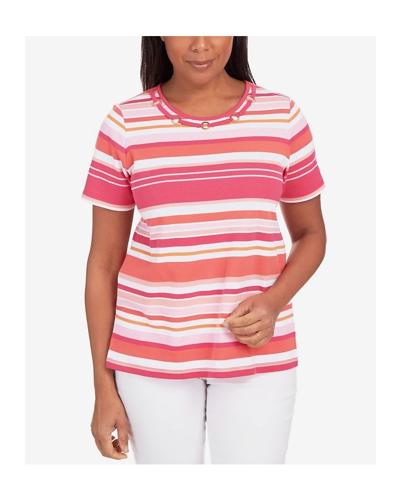 Women's Striped Ring Detail T-shirt Multi $29.67 Tops