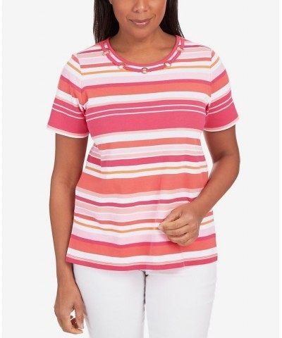 Women's Striped Ring Detail T-shirt Multi $29.67 Tops