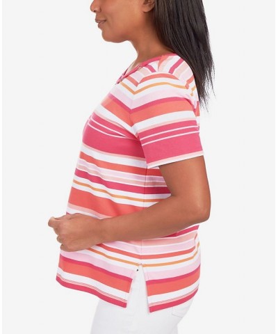 Women's Striped Ring Detail T-shirt Multi $29.67 Tops