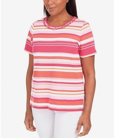 Women's Striped Ring Detail T-shirt Multi $29.67 Tops