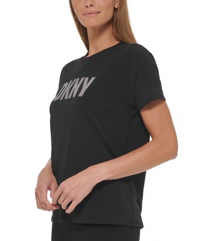 Women's Striped-Logo Short-Sleeve Crewneck Tee Black $14.28 Tops