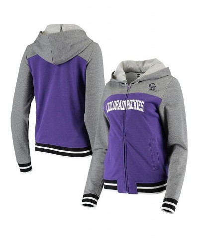 Women's Purple Colorado Rockies French Terry Varsity Full-Zip Hoodie Purple $35.25 Sweatshirts