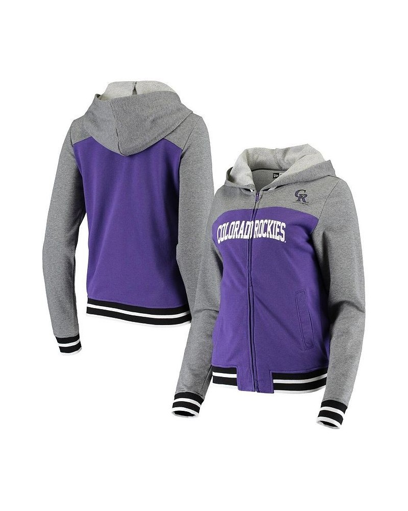 Women's Purple Colorado Rockies French Terry Varsity Full-Zip Hoodie Purple $35.25 Sweatshirts