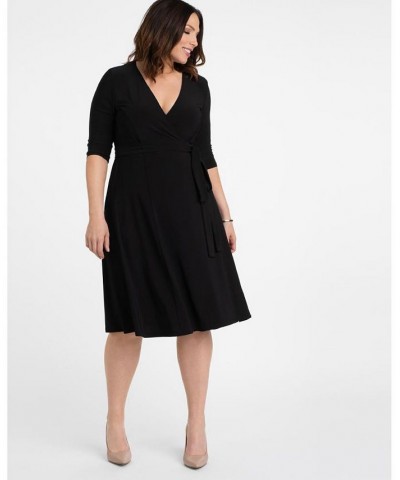 Womens Plus Size Essential Wrap Dress Black $44.28 Dresses