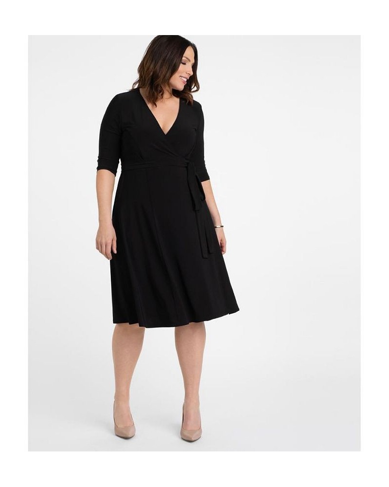 Womens Plus Size Essential Wrap Dress Black $44.28 Dresses