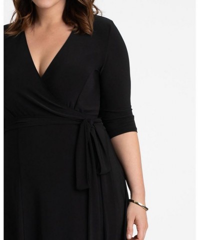 Womens Plus Size Essential Wrap Dress Black $44.28 Dresses