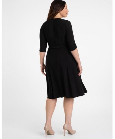 Womens Plus Size Essential Wrap Dress Black $44.28 Dresses