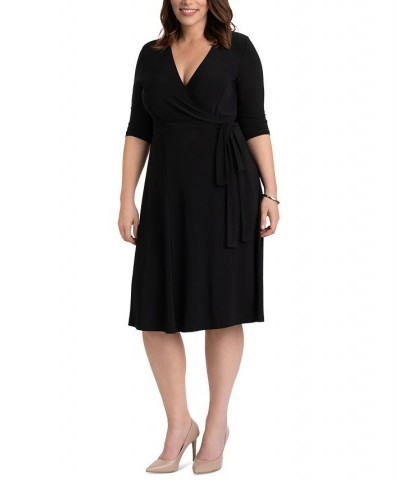 Womens Plus Size Essential Wrap Dress Black $44.28 Dresses