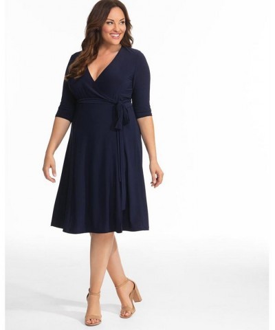 Womens Plus Size Essential Wrap Dress Black $44.28 Dresses