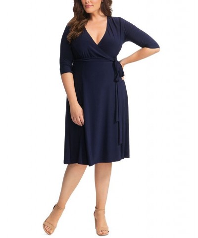 Womens Plus Size Essential Wrap Dress Black $44.28 Dresses