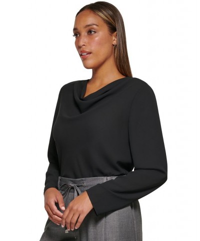 Women's Cowlneck Long Sleeve Top Black $15.62 Tops