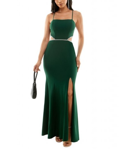 Juniors' Embellished Cutout Scuba Crepe Sleeveless Gown Hunter $44.50 Dresses