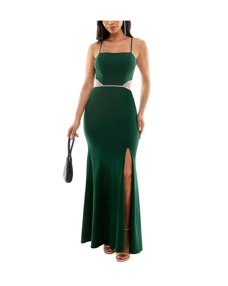 Juniors' Embellished Cutout Scuba Crepe Sleeveless Gown Hunter $44.50 Dresses