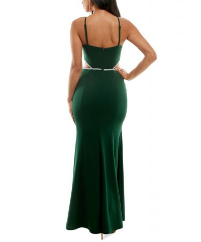 Juniors' Embellished Cutout Scuba Crepe Sleeveless Gown Hunter $44.50 Dresses