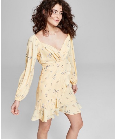 Women's Ruffled Pleated-Bust A-Line Dress Yellow $32.64 Dresses