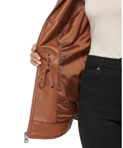 Women's Quilted Faux-Leather Shacket Cognac $51.00 Coats